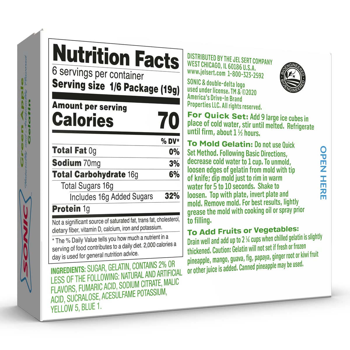 Sonic Gelatin Mix, Green Apple, 3.94 Oz (Pack Of 3)