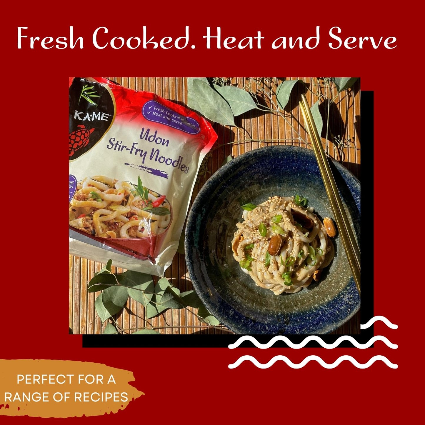 KA-ME Udon Noodles - Fresh Cooked Stir Fry Noodles 14.2 oz (Pack Of 6), No Preservatives/MSG, Instant & Microwaveable, Perfect f