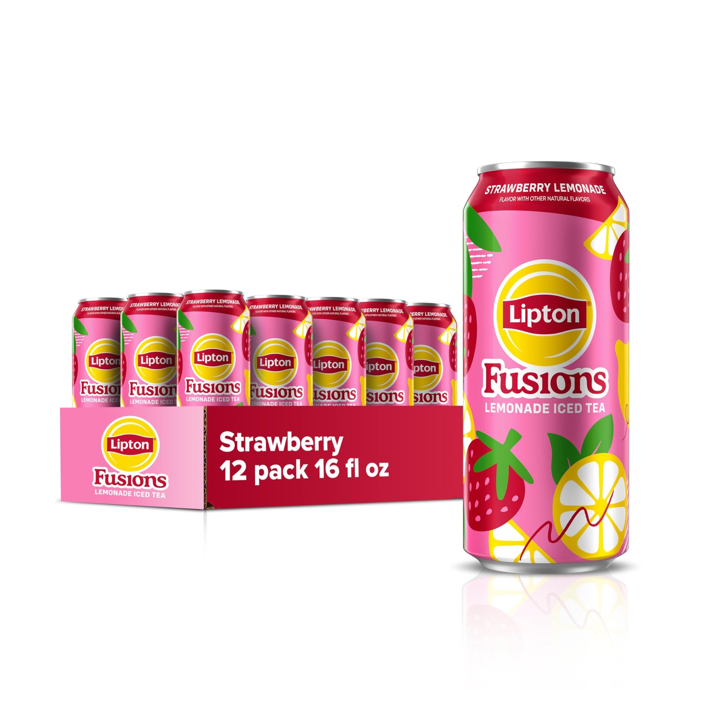 Lipton Fusions Strawberry Lemonade & Iced Tea, 16 Fl Oz Cans, Pack of 12