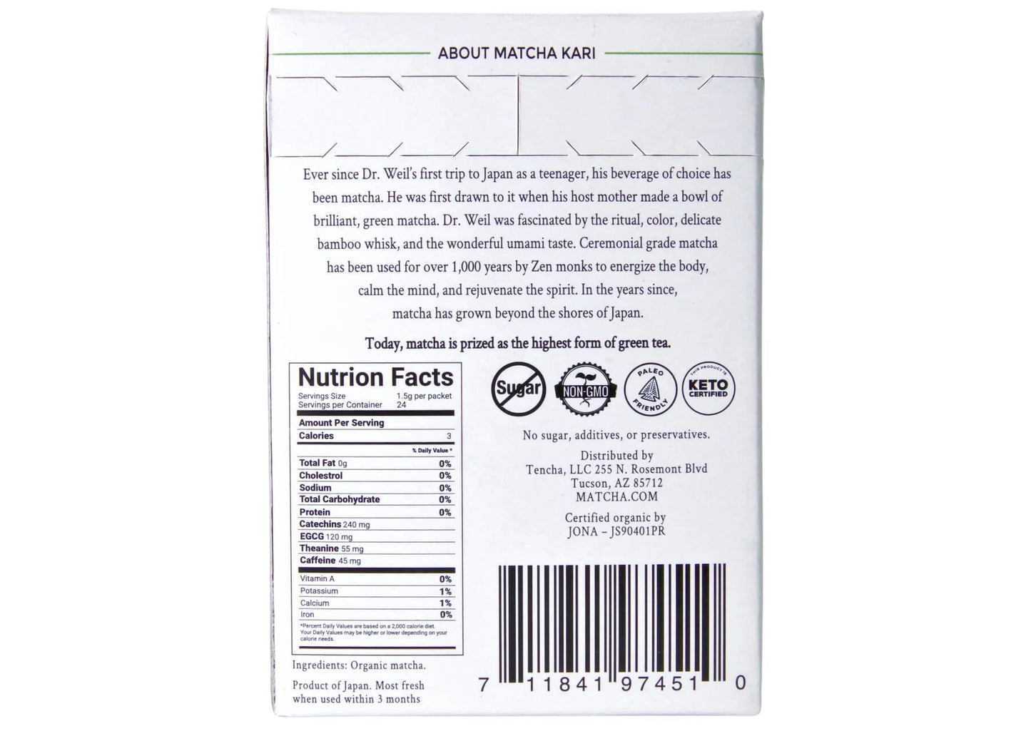 Matcha Kari Ceremonial Organic Matcha Green Tea Single Serving Sticks, 12 Count Pack, Green
