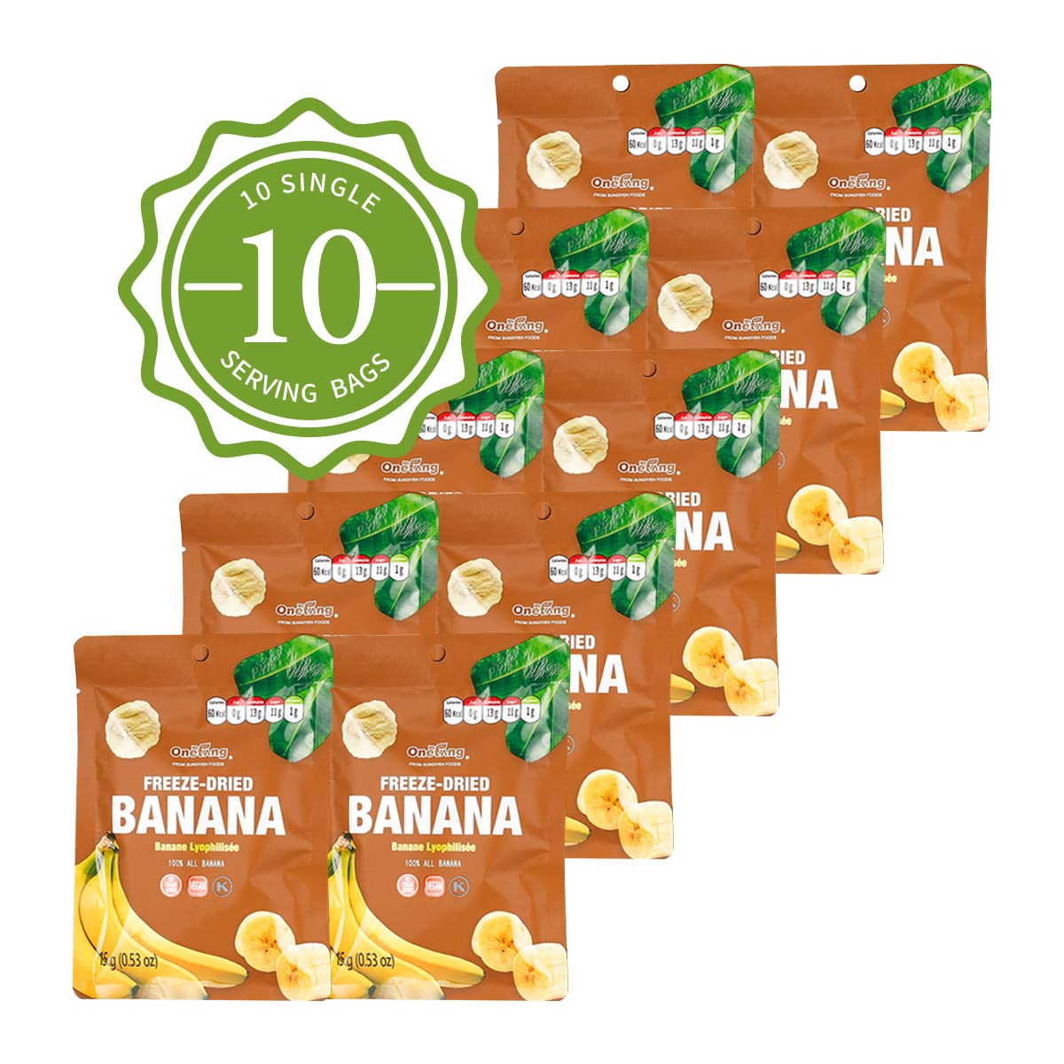 ONETANG Freeze-Dried Fruit Banana Chips, 10 Pack Single-Serve Pack, Non GMO, Kosher, No Add Sugar, Gluten free, Vegan, Healthy S