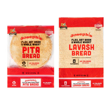 Joseph'S 2-Pack Value Variety Bundle, Flax Oat Bran Whole Wheat Lavash Bread (4 Lavash Squares Total) And Pita Bread (6 Pita Loa