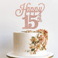 YCTHUNFISH 15th Birthday Cake Topper, Black Glitter Number 15, Rose Gold Bamboo Decorations