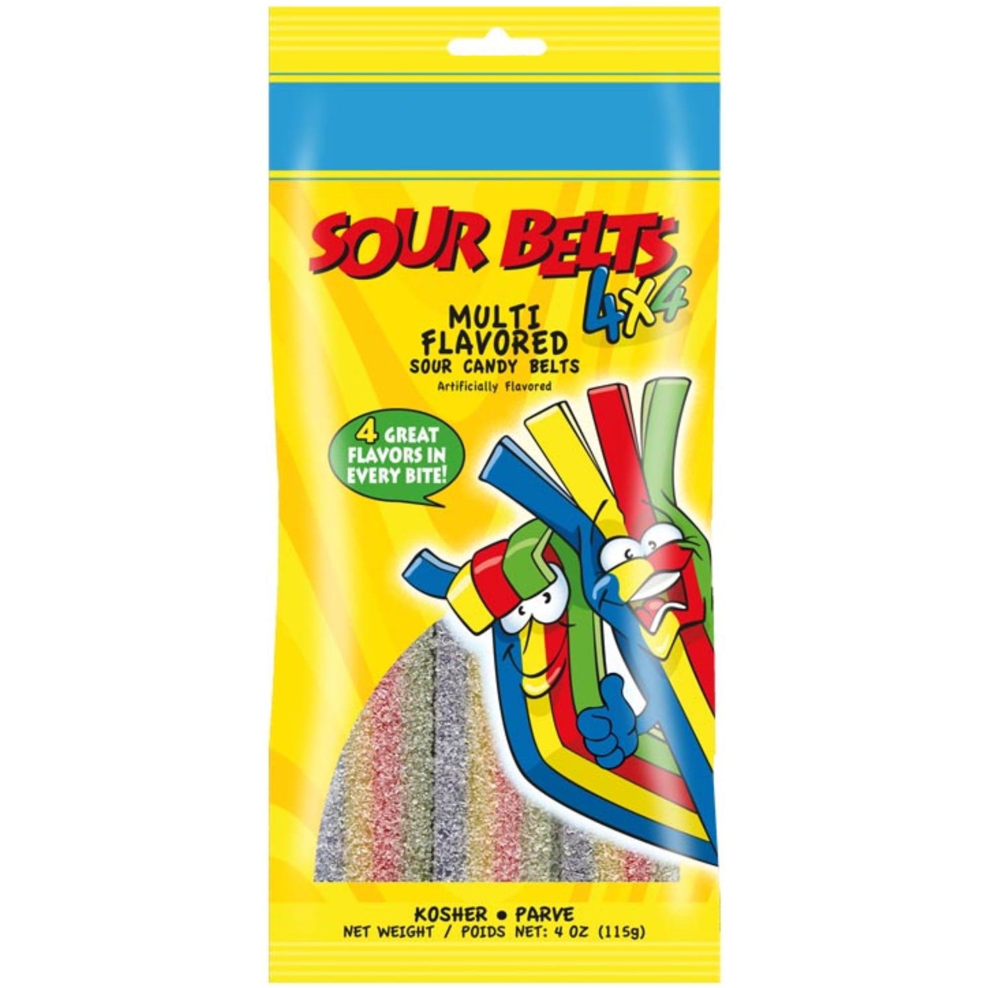Snacktery Rainbow Sour Belts - Vibrant & Tangy Colorful Rainbow Sour Strips - Non GMO, Vegan & Kosher Sour Gummy Candy - 4 Ounce