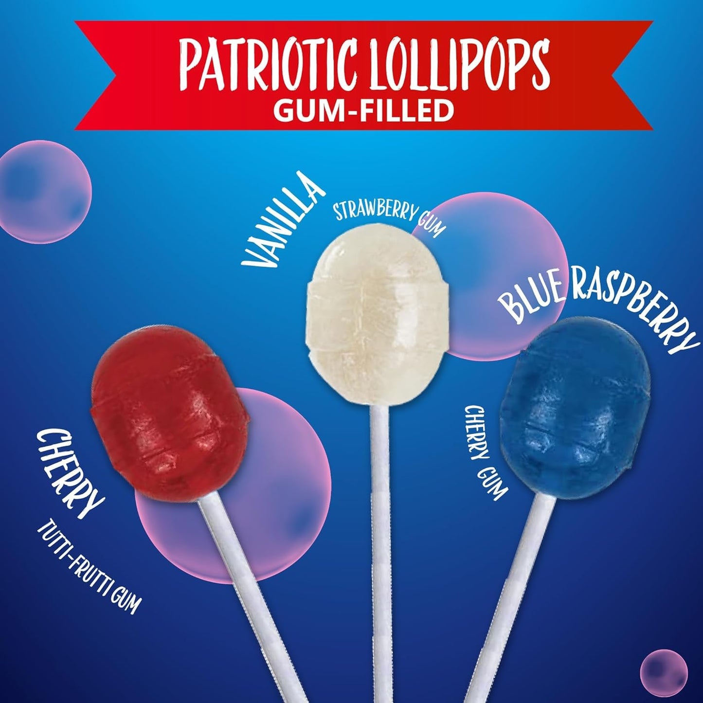 SUNNY ISLAND Patriotic Lollipops | 2 Pound Bag, 35 Pieces | Cherry, Blue Raspberry, Vanilla Flavors | Individually Wrapped