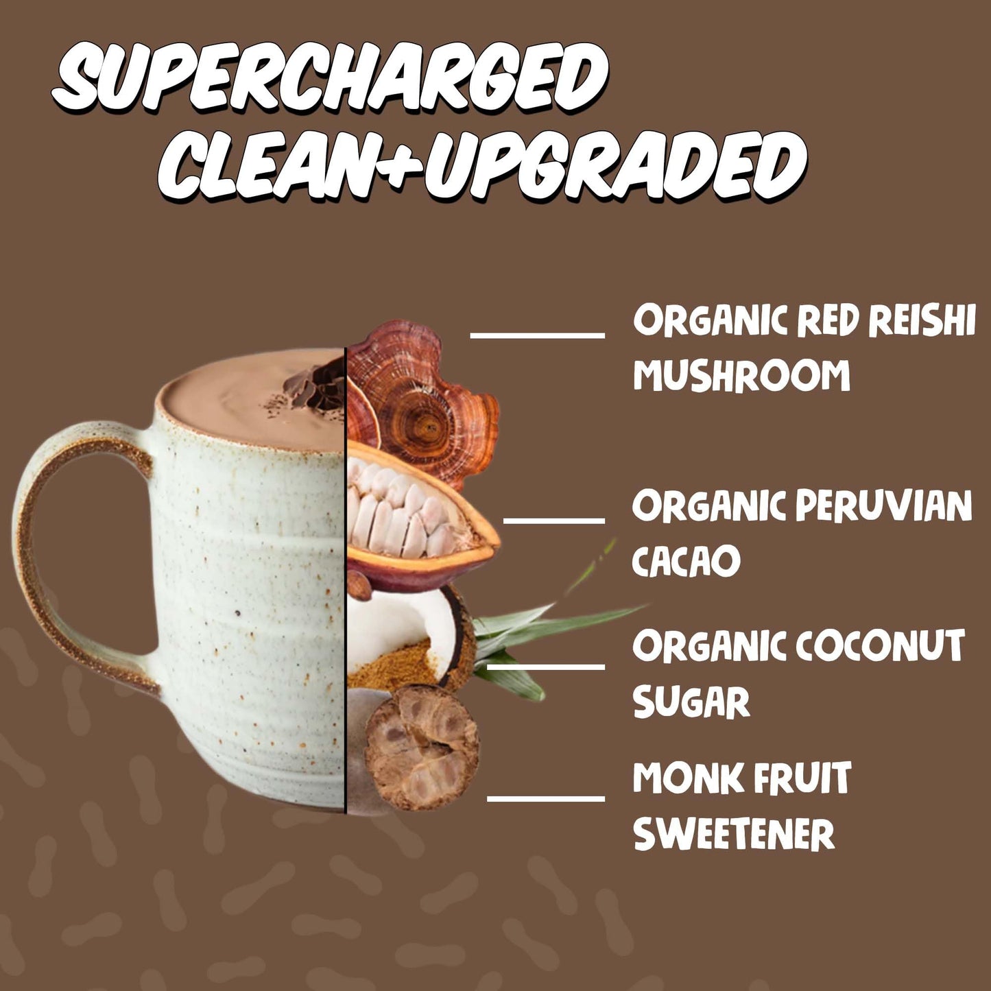 Renude Reishi Cacao - Mushroom Hot Chocolate, Mushroom Coffee Alternative, Mushroom Drink, Cacao Powder, Hot Cacao Mix With Reis