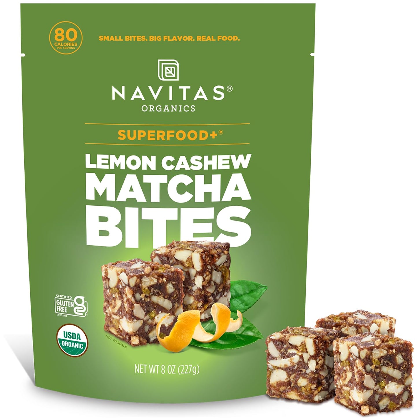 Navitas Organics Lemon Matcha Cashew Superfood+ Bites - Power Snacks - All Natural Plant Based - Clean Energy & Nutrition - Usda Organic  Non Gmo  Gluten Free  Soy Free  Vegan (8Oz. Bag 11 Servings)