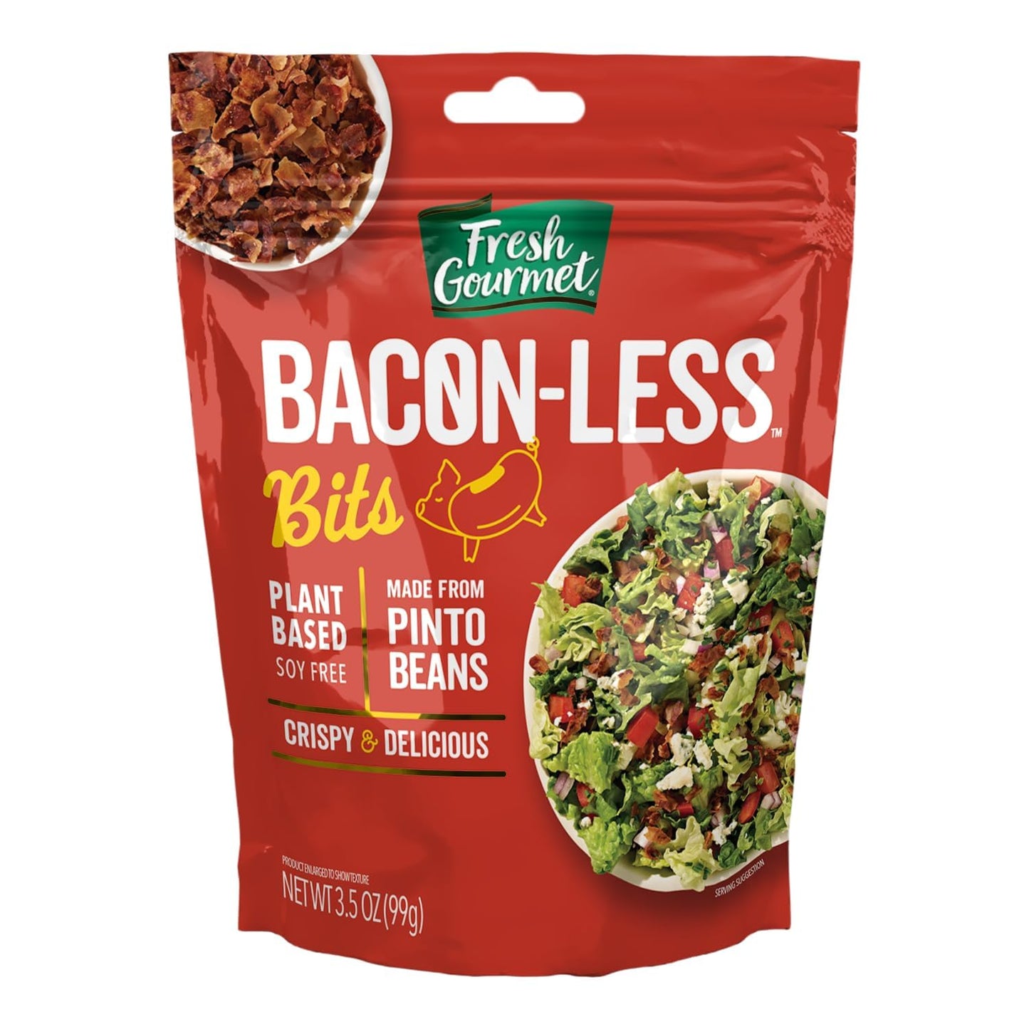 Fresh Gourmet Vegan Bacon-Less Bits, Plant-Based Topping, Soy-Free, 3.5 oz (Pack of 4)