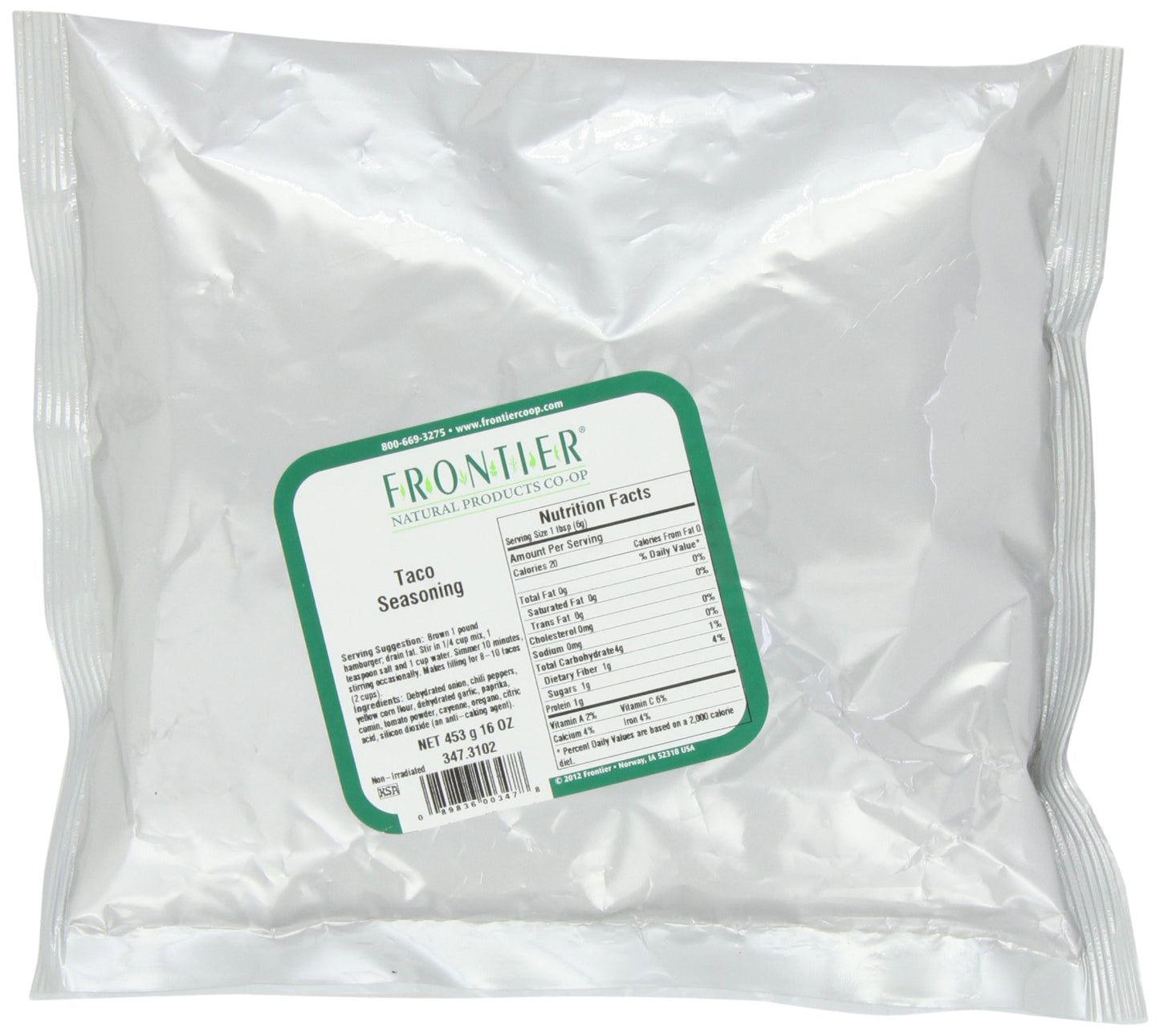 Frontier Co-Op Salt-Free Taco Seasoning, 1-Pound Bulk Bag, Mexican-Inspired Spices For Tacos, Dips, Burritos
