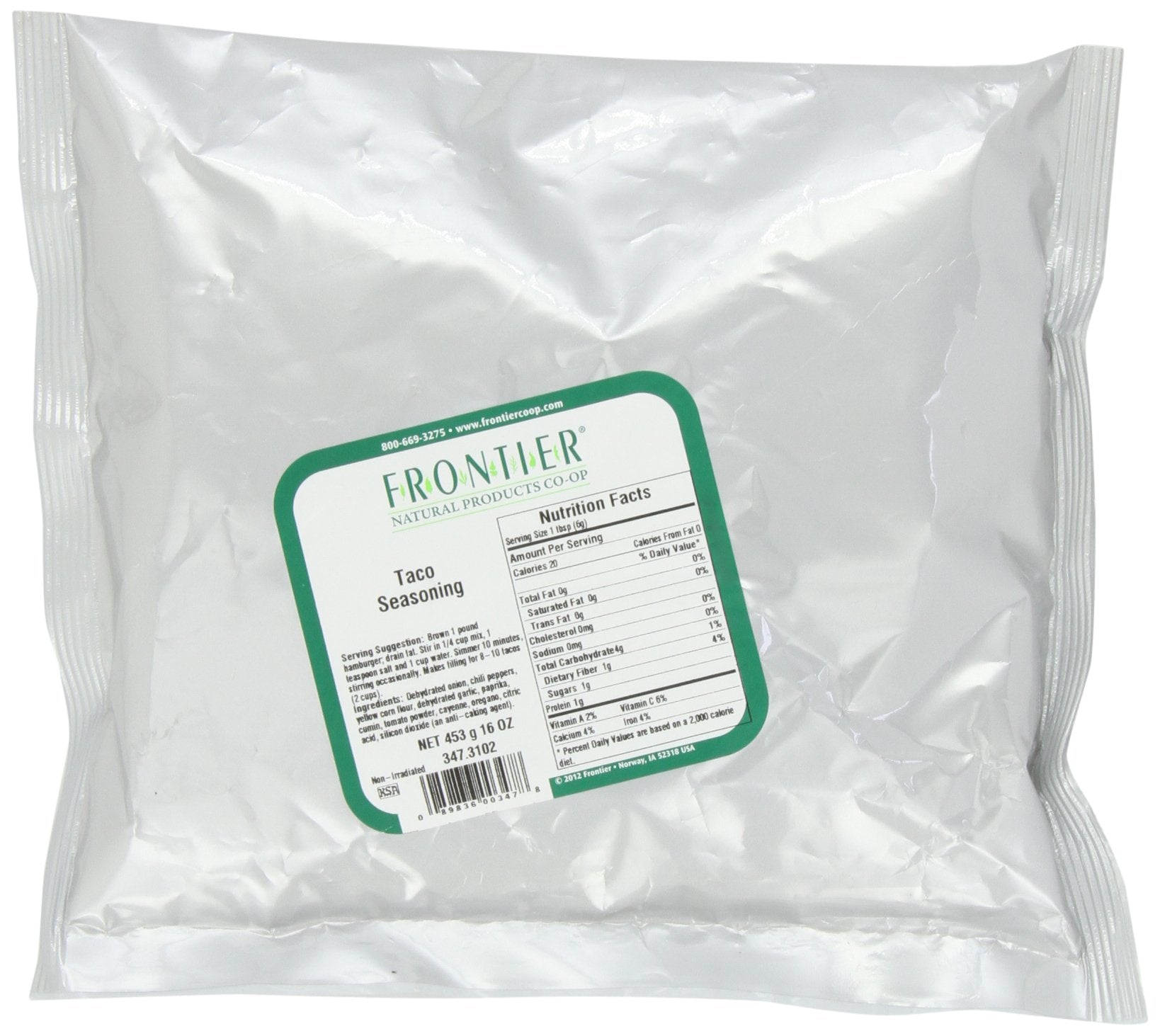 Frontier Co-Op Salt-Free Taco Seasoning, 1-Pound Bulk Bag, Mexican-Inspired Spices For Tacos, Dips, Burritos