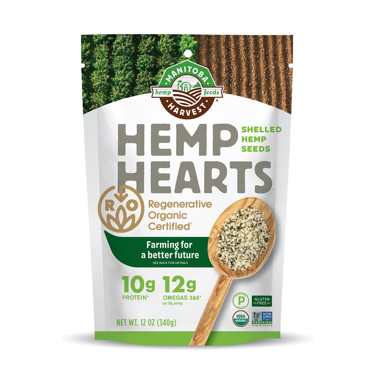Manitoba Harvest Regenerative Organic Hemp Hearts, Kosher, Paleo Friendly, USDA Certified Organic, Gluten Free & Non-GMO, 12 Oun