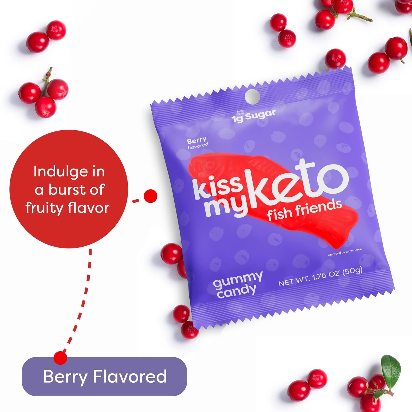 Kiss My Keto Gummies - Low Carb Vegan Gummy Fish Candy - Pack of 6 - Red