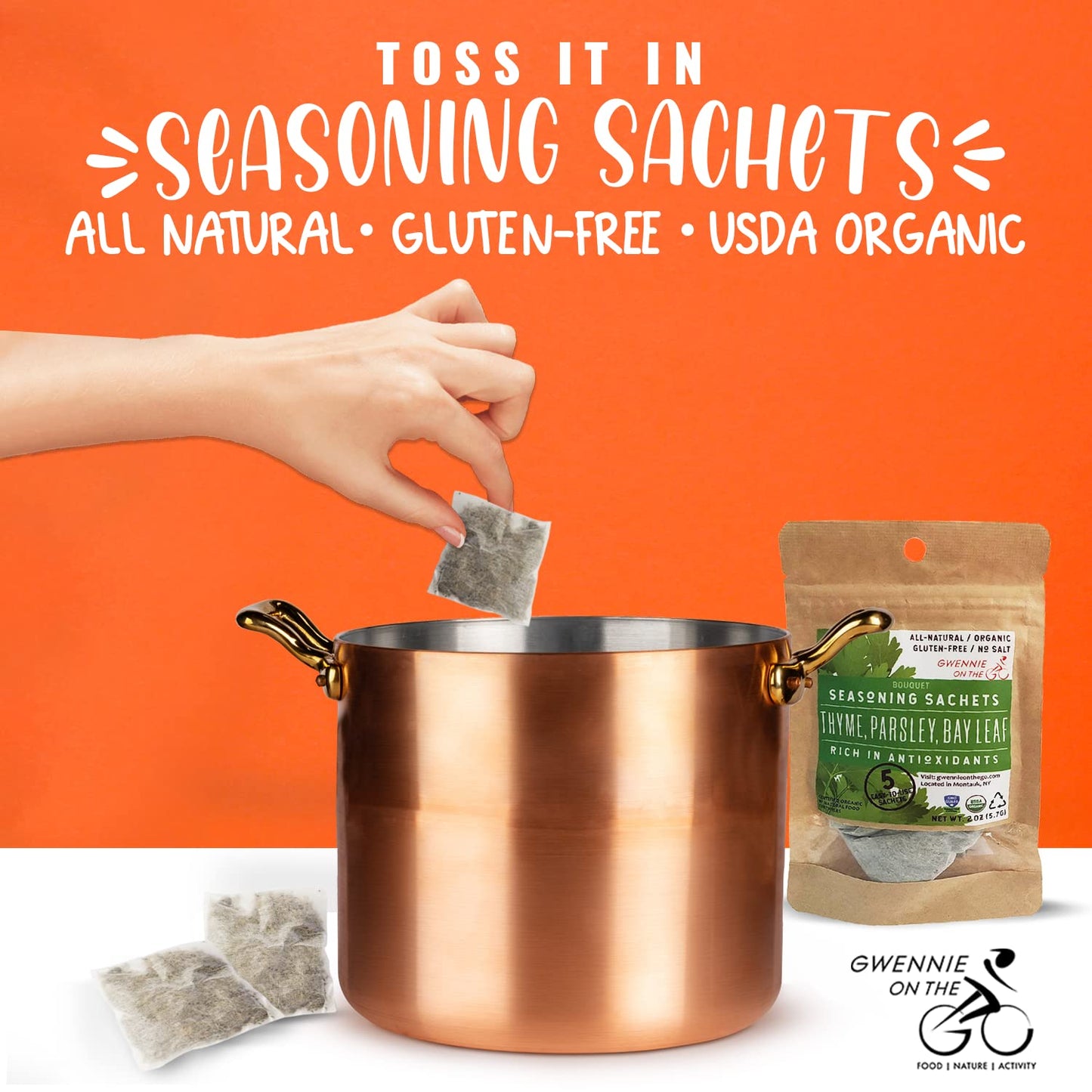 Gwennie On The Go - Seasoning Sachets | Thyme, Parsley & Bay Leaf | Certified Organic | Gluten- Free | Resealable Pouch | Season
