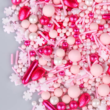 Pink Sprinkles for Cake Decorating 7oz - Snowflake Sprinkles - Metallic Sprinkle Mix for Cookies, Ice Cream, Cupcakes Topper - R