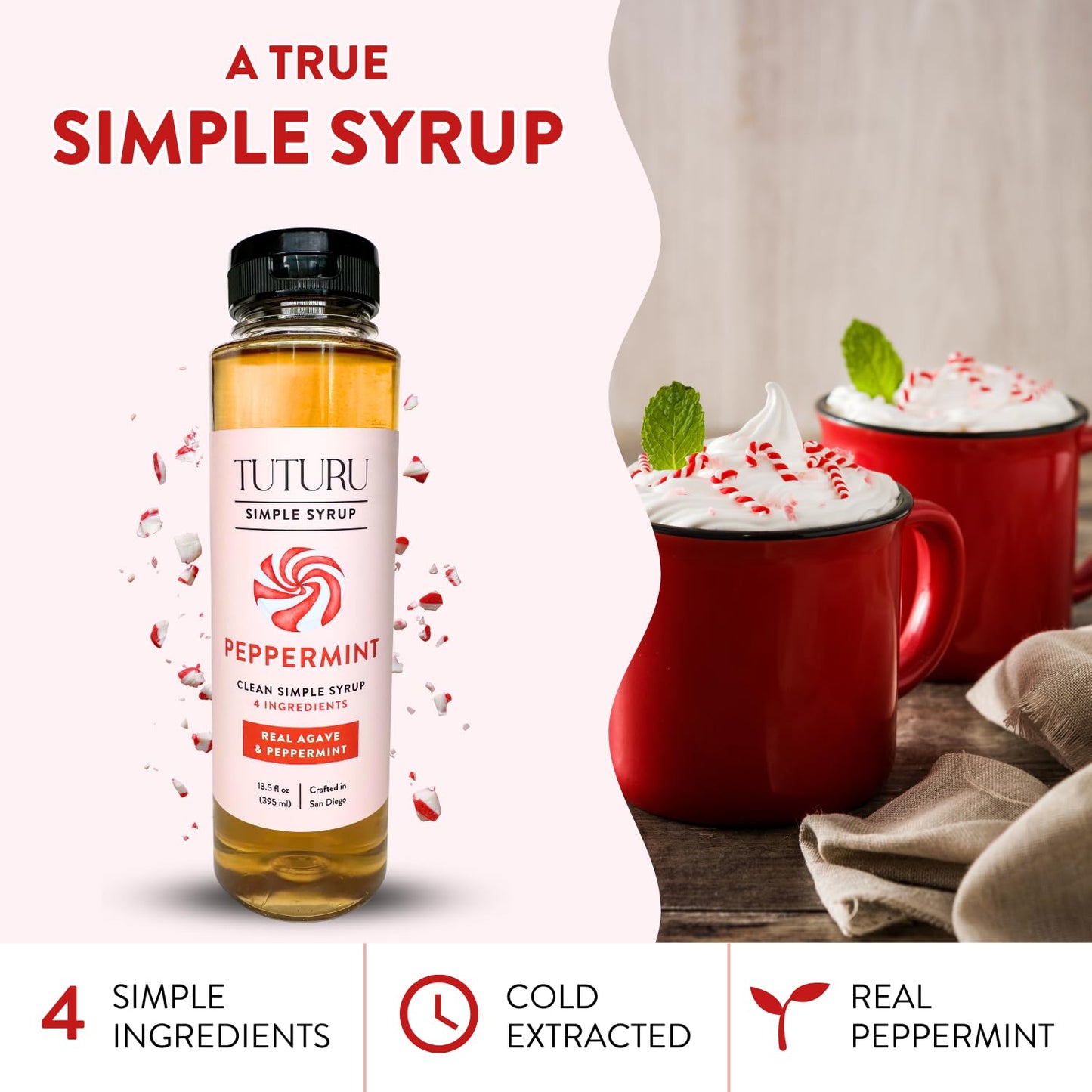 Peppermint Agave Simple Syrup for Coffee  Cocktails  Matcha - Sweetened with Agave Nectar - Infused with Real Peppermint Leaf - 13.5 oz