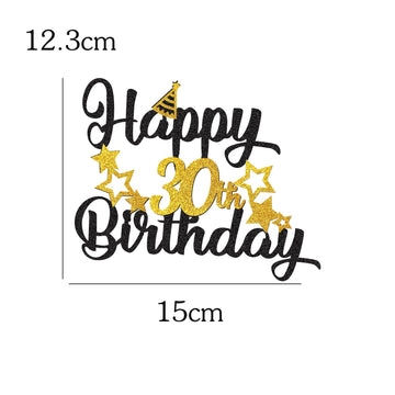 30Th Birthday Cake Topper, Black Gold Glitter Cupcake Topper For Happy 30Th Birthday Party Decorations Supplies For Men Or Women