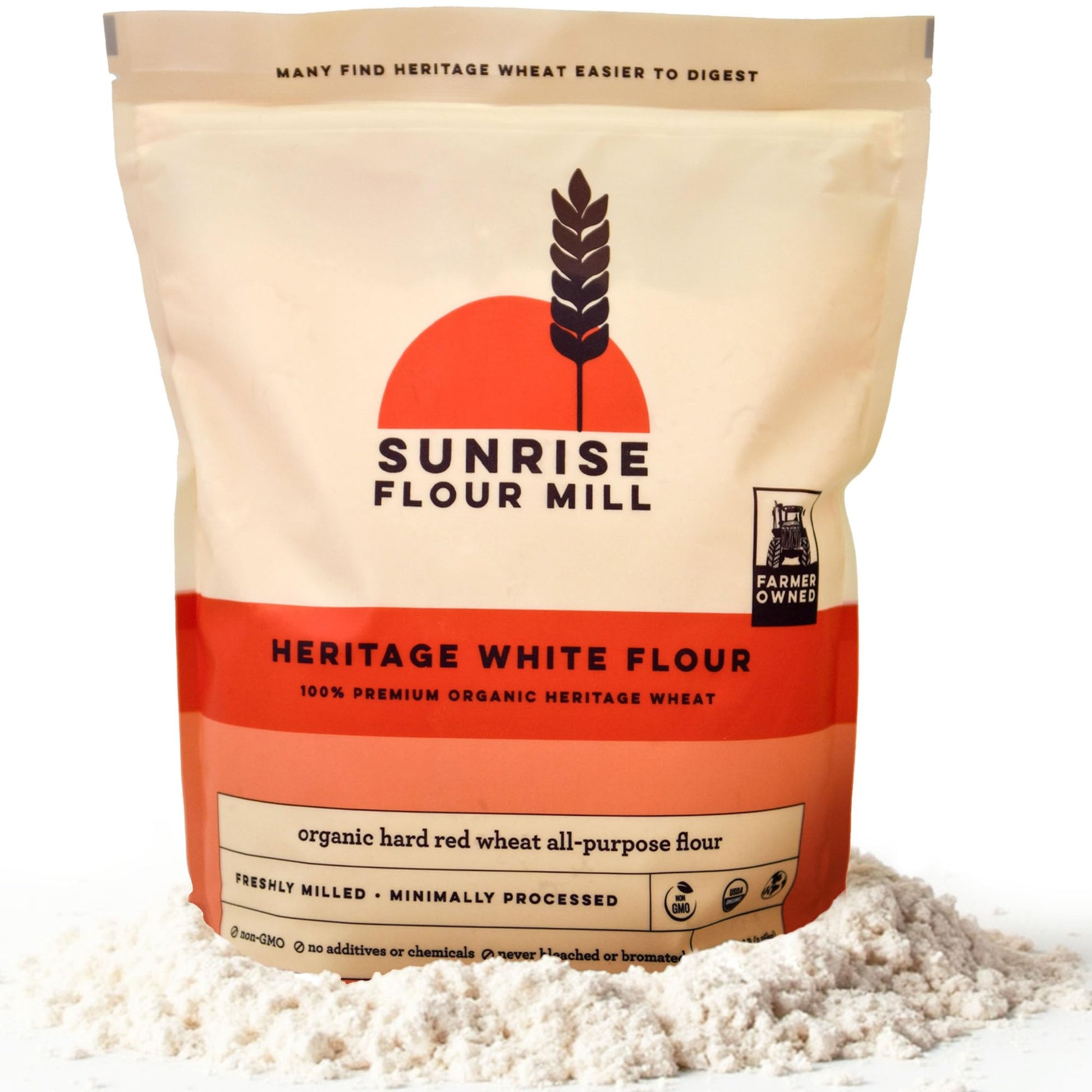 Sunrise Flour Mill Organic White Flour - All Purpose, Non-GMO, Kosher, High Protein, Unbleached, 32 oz, White