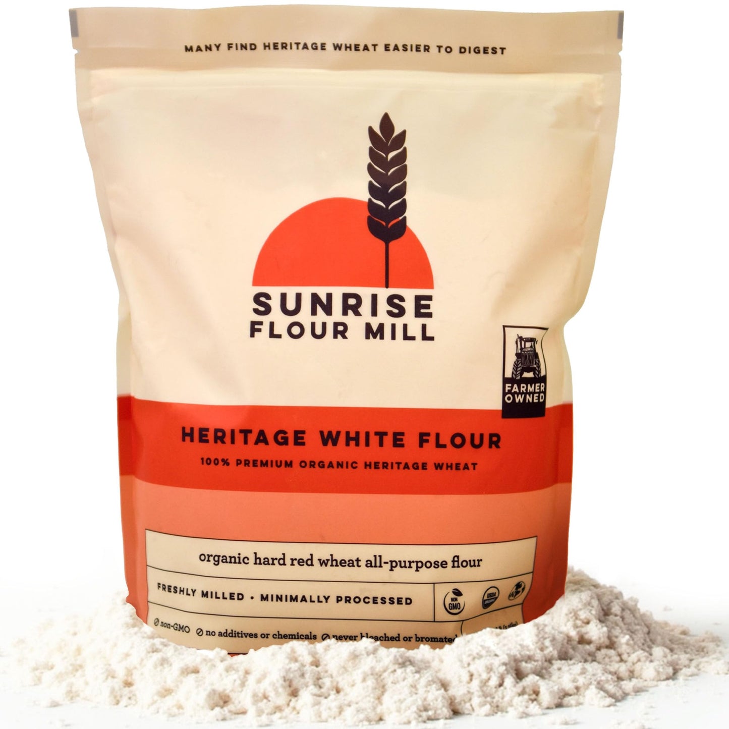 Sunrise Flour Mill Organic White Flour, All-Purpose, Unbleached, Non-GMO, Kosher, 80 Ounce Pack