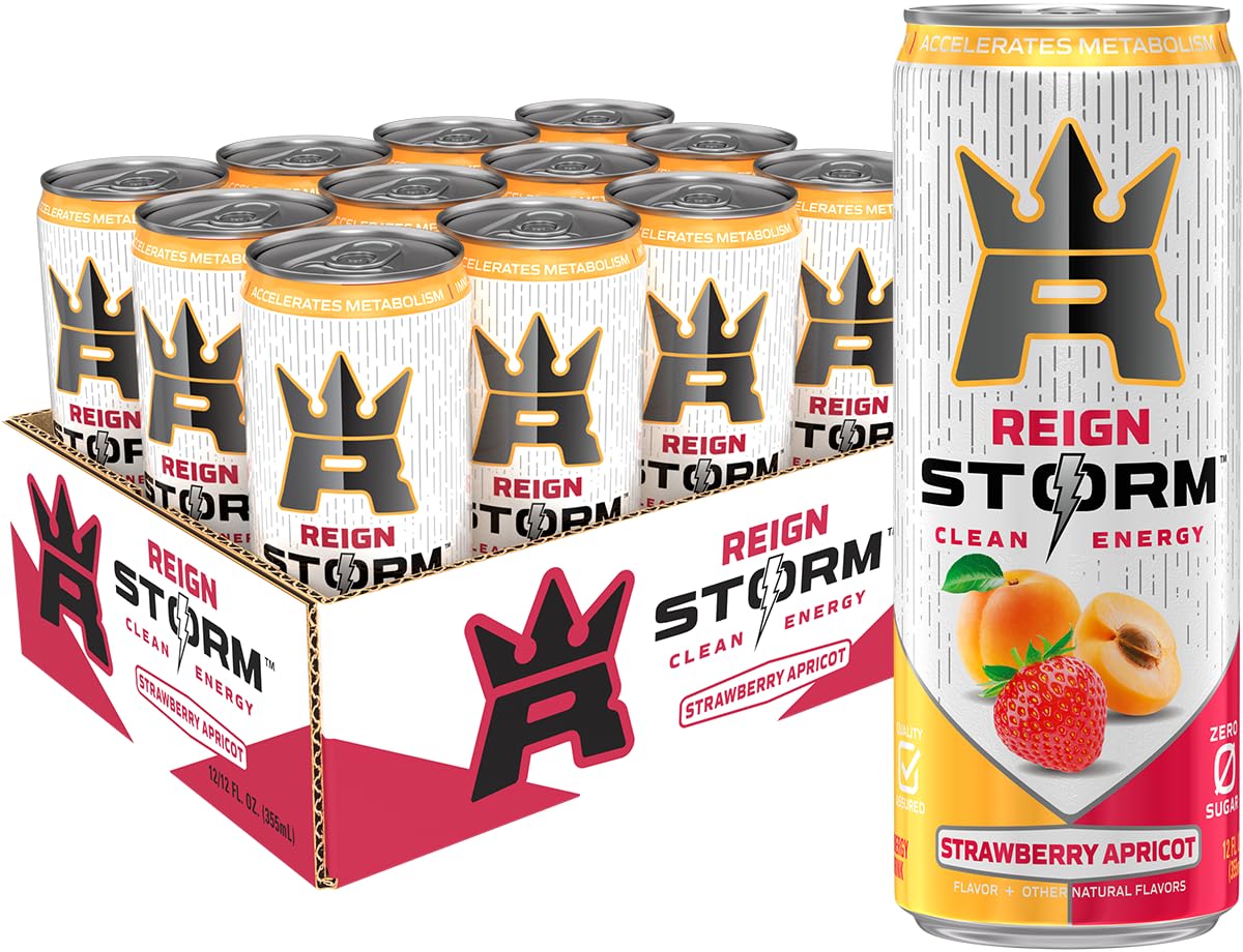 REIGN Fitness & Wellness Energy Drink, Strawberry Apricot, 12 Fl Oz, Pack of 12