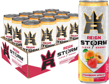 REIGN Fitness & Wellness Energy Drink, Strawberry Apricot, 12 Fl Oz, Pack of 12