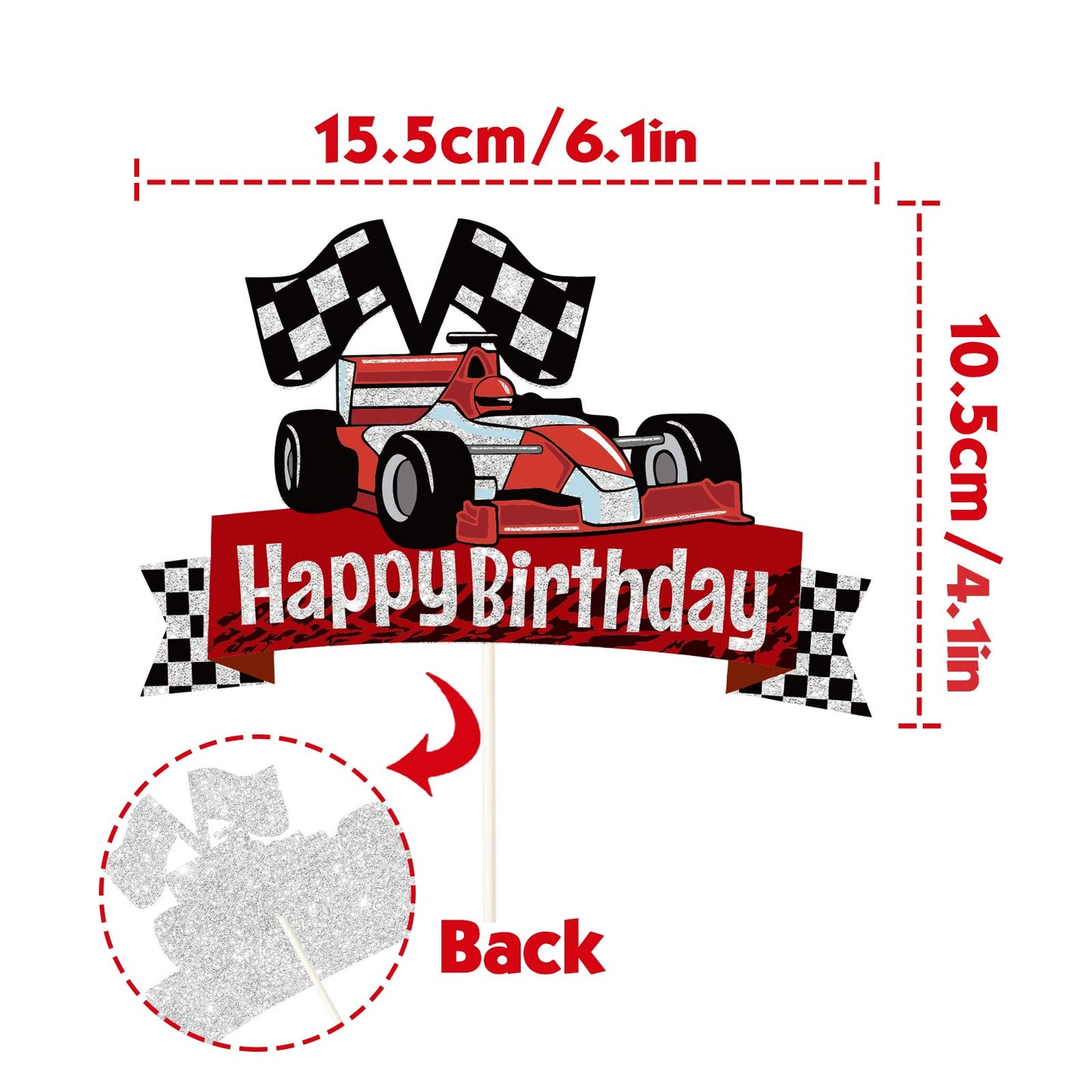 EQ EvaIrisQing Glitter Race Car Cake Topper - Racing Car Theme Party Supplies, Paper Material, Happy Birthday Decor for Boys and Girls