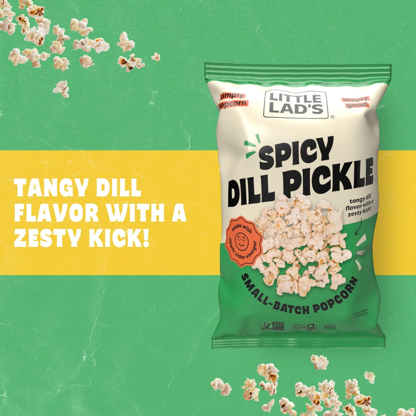 Little Lads Healthy Popcorn - Vegan, Gluten-Free, Non-Gmo Popcorn With Spicy Dill Pickle Flavor -5.4 Oz (Pack Of 3) (5.4 Ounce (