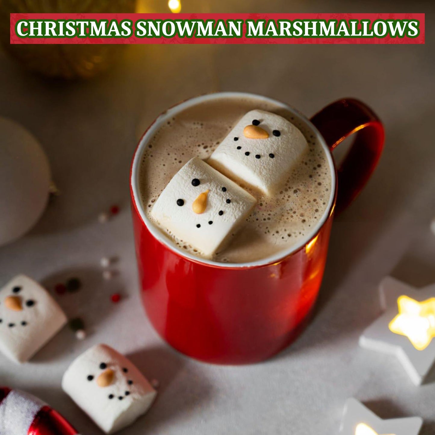 4Es Novelty 16 Pcs Snowman Marshmallow In Gift Bag Individually Wrapped - Large Christmas Marshmallows For Hot Chocolate Toppers, Snowman Marshmallow   Topping   For Hot Cocoa, 4.2Oz