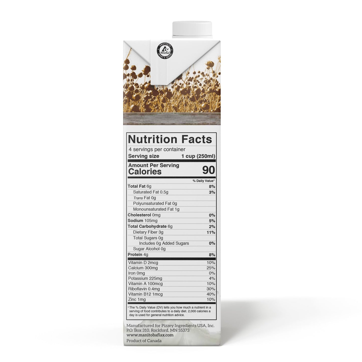 Manitoba Milling Company Flax Milk Unsweetened 32 Fl Oz (Pack of 6) | 3000mg ALA Omega-3 | Non-Dairy, Plant-Based, Non-G