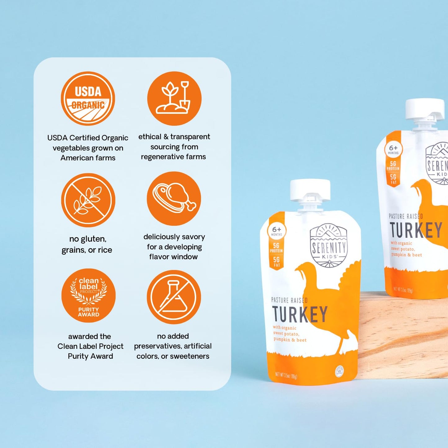 Serenity Kids 6+ Months Baby Food Pouches Puree Made W/ Ethically Sourced Meat & Organic Veggies - 3.5 Oz Bpa-Free Pouch - Free