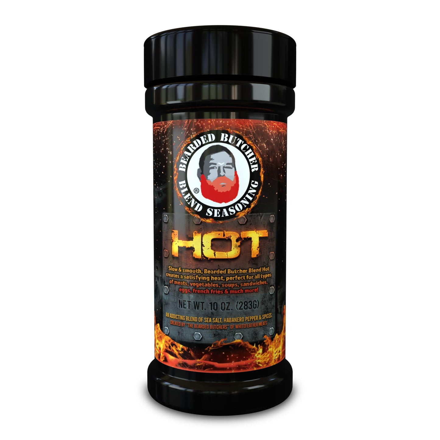 Bearded Butchers Hot Blend Seasoning, 10 oz Shaker - Bold Habanero Heat for Steaks, Burgers, Roasts, Soups, and Game Meats - No 