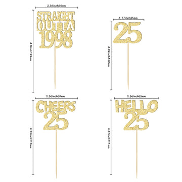 Gyufise 24Pcs Happy 25Th Cupcake Toppers Glitter Twenty-Five Straight Outta 1998 Cupcake Picks Cheers To 25 Years Birthday Cake
