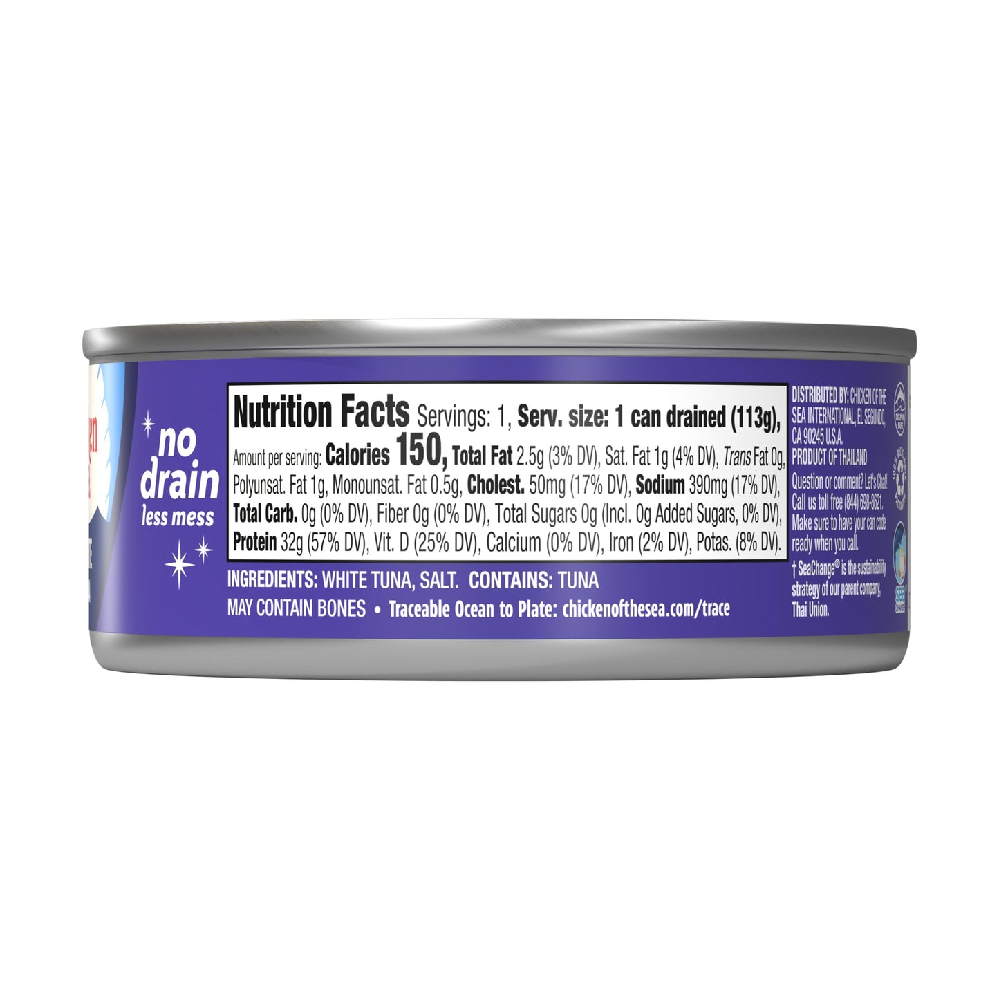 Chicken Of The Sea Solid White Pure Tuna, Wild Caught, No Drain, 4 Oz. Can (Pack Of 24)