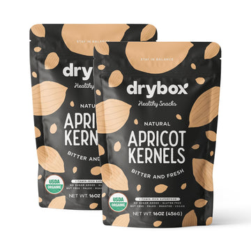 Drybox Raw Bitter Apricot Kernels, Organic, Non-GMO, Vegan, 2 Pack (16 oz each)