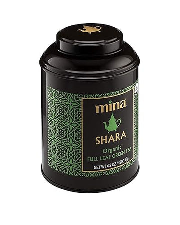 Mina Shara Organic Full Leaf Green Tea In Reusable Tin, 4.2 Oz - Moroccan Loose Leaf Green Tea, For Refreshing Moroccan Mint Green Tea, Moroccan Mint Tea Ceremony