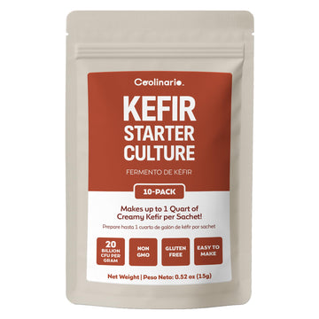 Coolinario Kefir Starter Culture (10-Pack, 1G Sachets) Live Probiotic Cultures For Homemade Kefir | Smooth, Creamy & Tangy | Non-Gmo, No Preservatives, Gluten Free, Halal, Kosher