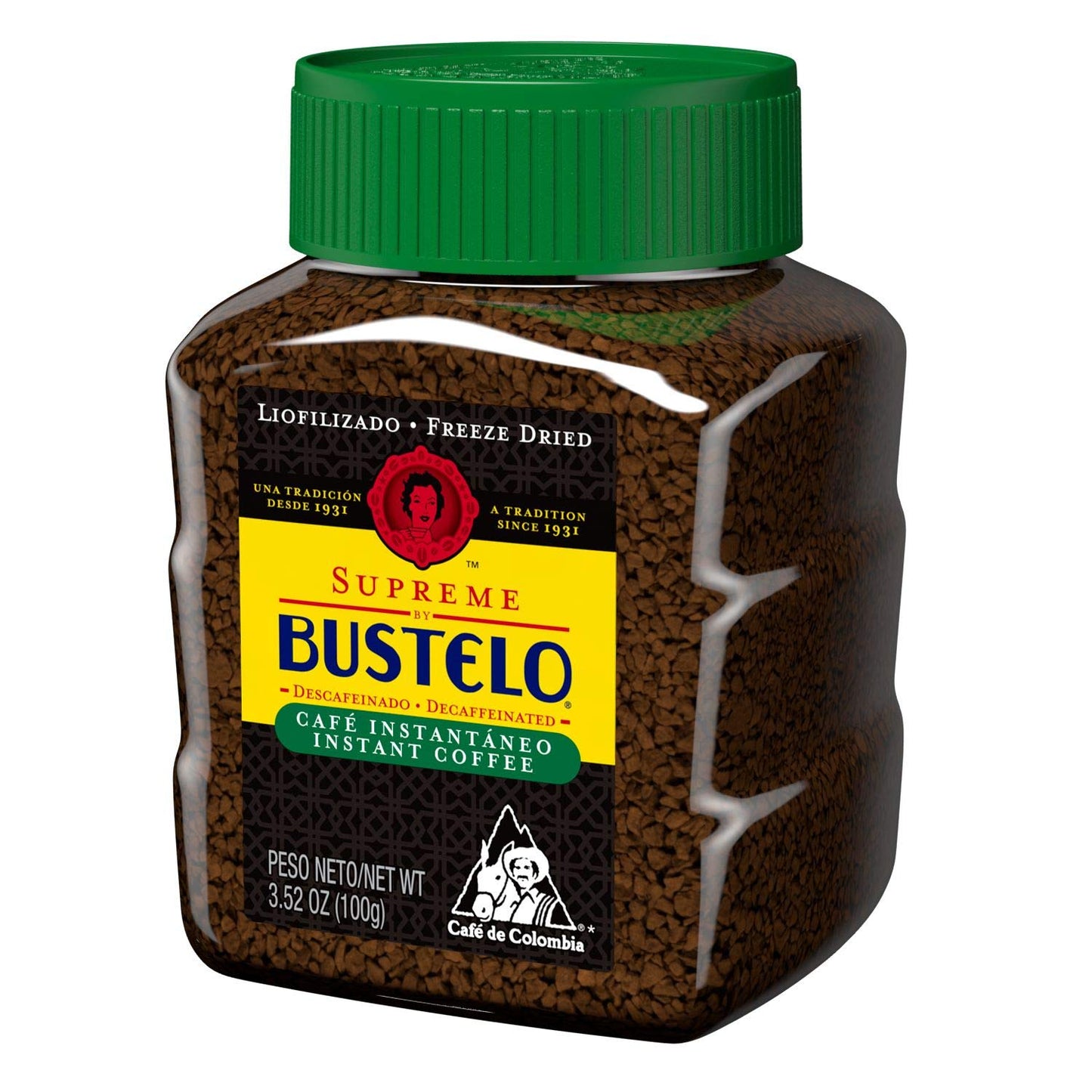 Café Bustelo Freeze Dried Decaffeinated Instant Supreme Coffee, 3.52 oz - Rich Flavor, Easy to Prepare, Perfect for Any Time