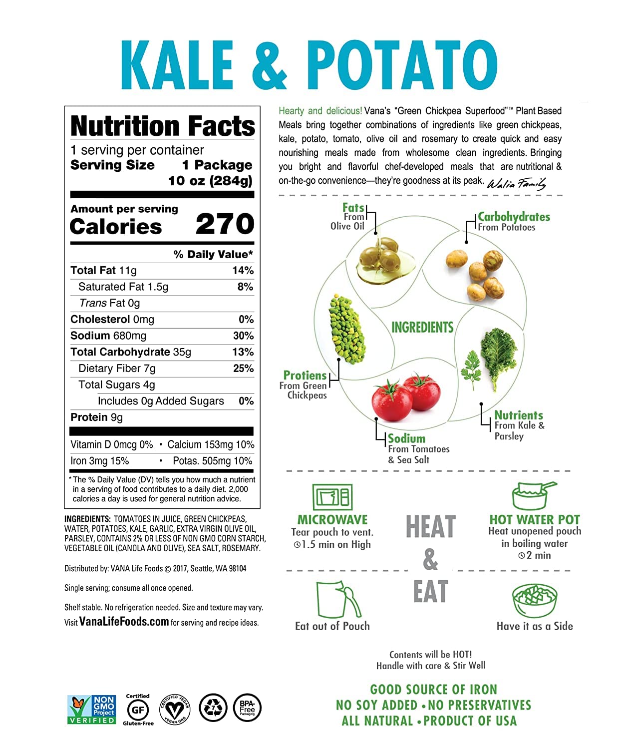 Vana Life'S Foods Plant Based Ready Meal - Smokey Chipotle And Hearty Potato - Indian Cuisine Ready To Eat Meals, Vegan, No Pres