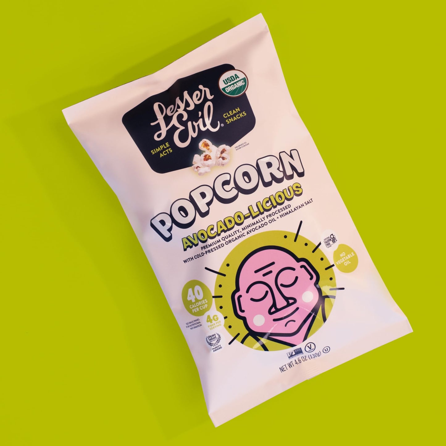 Lesserevil Organic Popcorn, Avocado-licious, 4.6 oz, Pack of 3, No Vegetable Oil