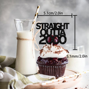 18Pcs Black Gold Glitter Dessert Cupcake Pick For Straight Outta 2000 Cheer To 24 Years Old Theme Decor Supplies Happy 24Th Birt