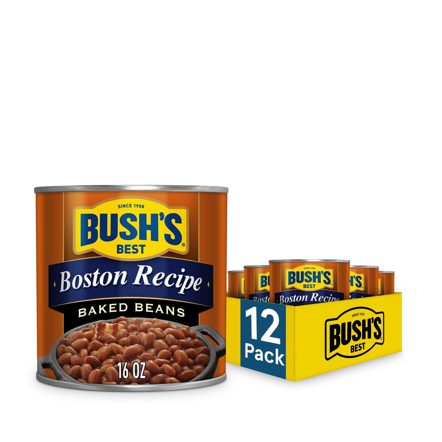 Bush'S Best 16 Oz Boston Recipe Baked Beans, Canned Baked Beans, Source Of Plant Based Protein And Fiber, Low Fat, Gluten Free,