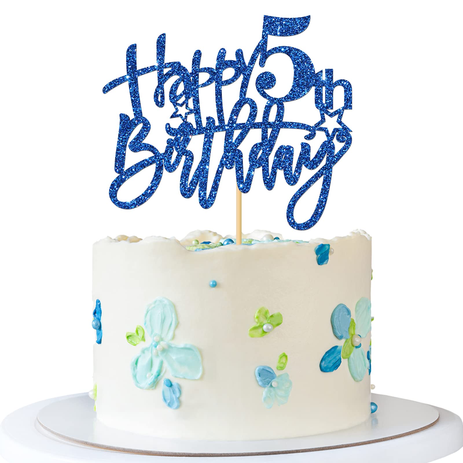 Roadsea Happy 5Th Birthday Cake Topper - Kid Girl Boy Five Years Old Birthday Cake Supplies - 5Th Birthday Party Decorations - B