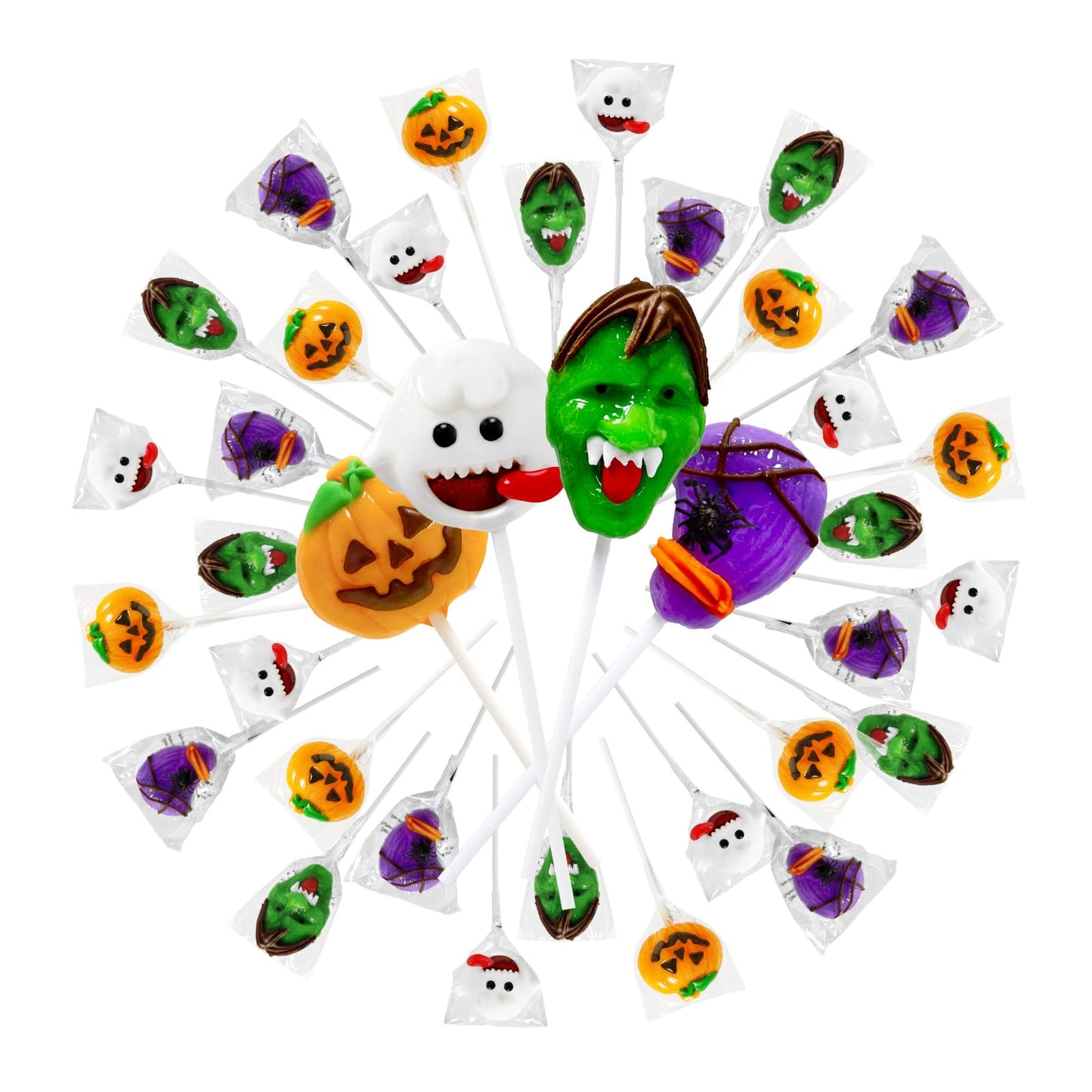32 PK Halloween Candy Sucker Lollipops Individually Wrapped  Spooky Candies Lollipops  Green Monster  Pumpkin and Broomstick Shaped Lollipop Suckers Candy - Trick or Treat - Halloween Goody Bag Fillers
