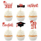 24Pcs Glitter Graduation Cupcake Toppers 2024 Red Cupcake Picks For Graduation Theme Decorations Class Of 2024