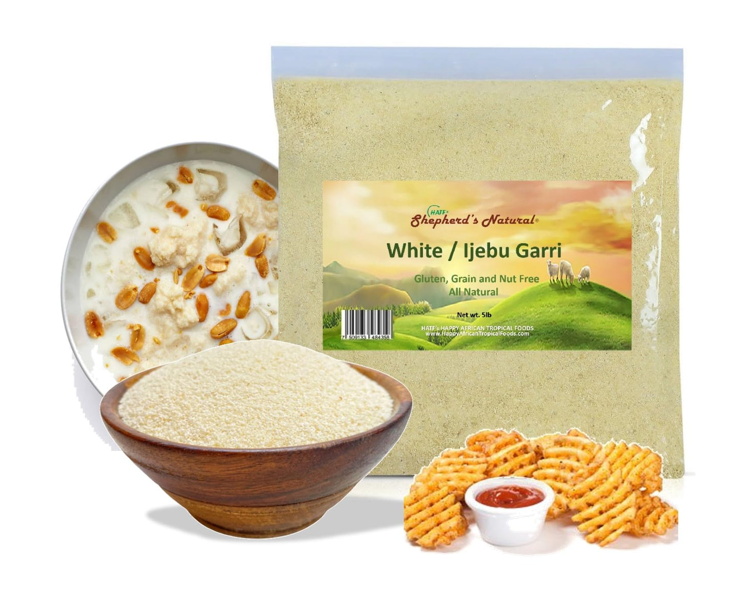 HATFS SHEPHERDS NATURAL Ijebu Garri 5 lb 100% All Natural White 80 Ounce Bag