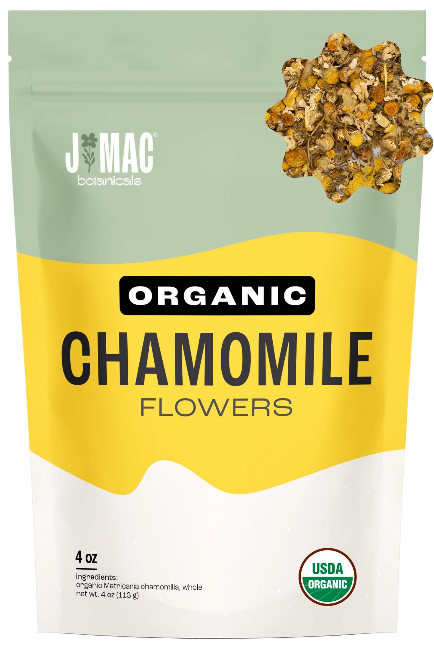 J MAC BOTANICALS Organic Chamomile Flowers Loose Leaf Tea, 4 oz