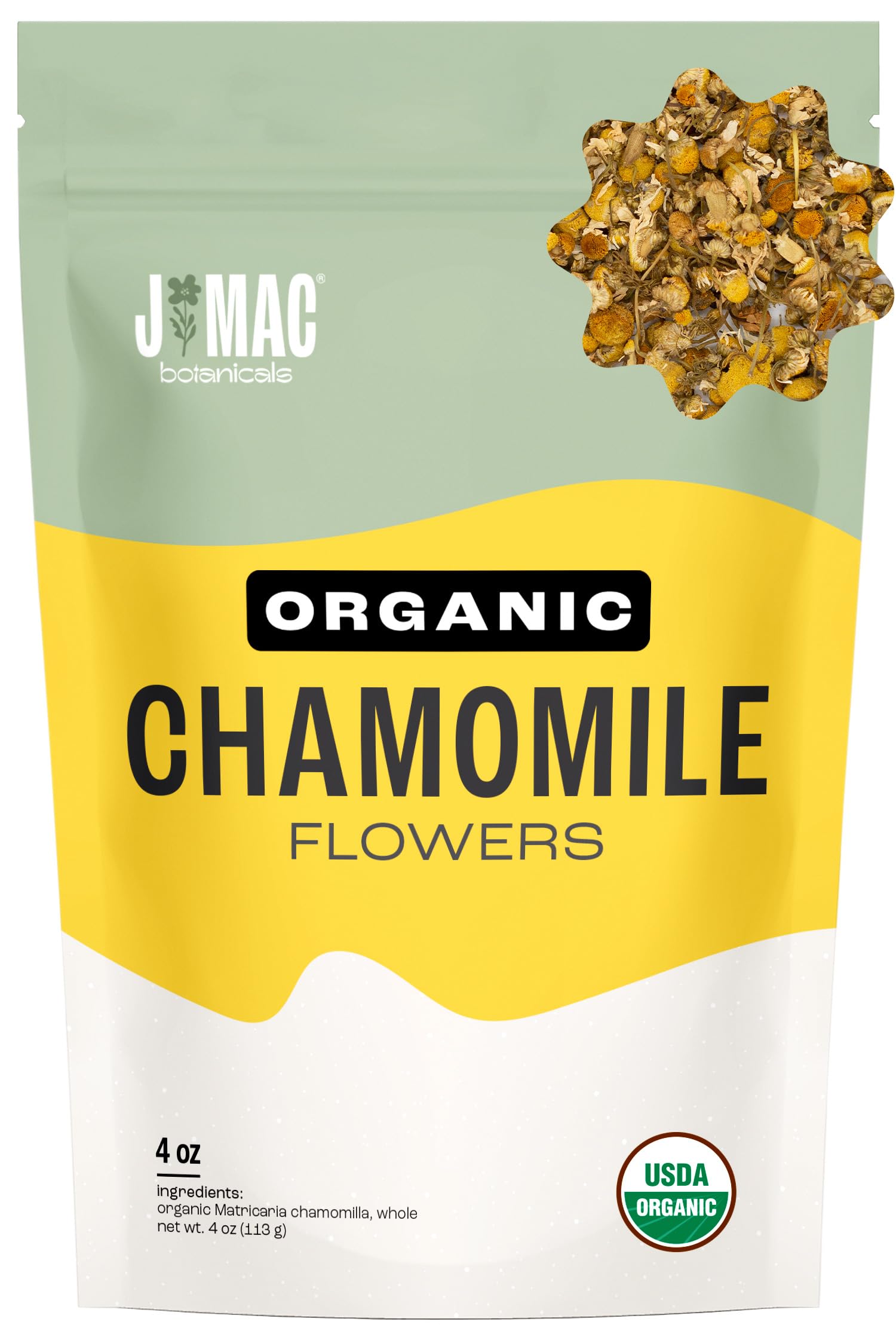 J MAC BOTANICALS Organic Chamomile Flowers Loose Leaf Tea, 4 oz