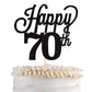 YCTHUNFISH 70th Birthday Cake Topper Black Glitter Bamboo Decorations for 70 Years Old Party Supplies