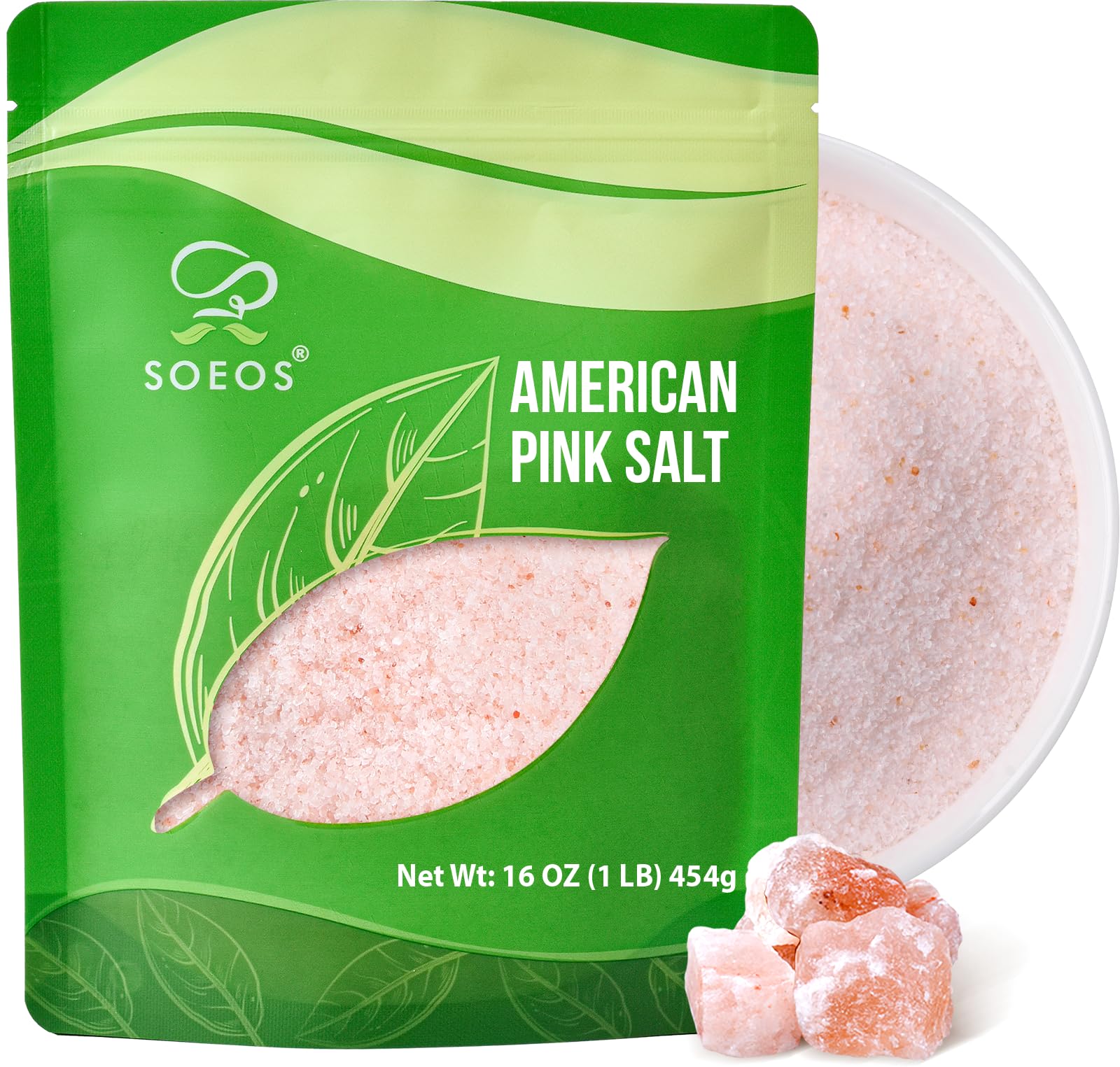 Soeos Fine Grain American Pink Salt, 16oz (453g), Sea Salt, Curing Salt