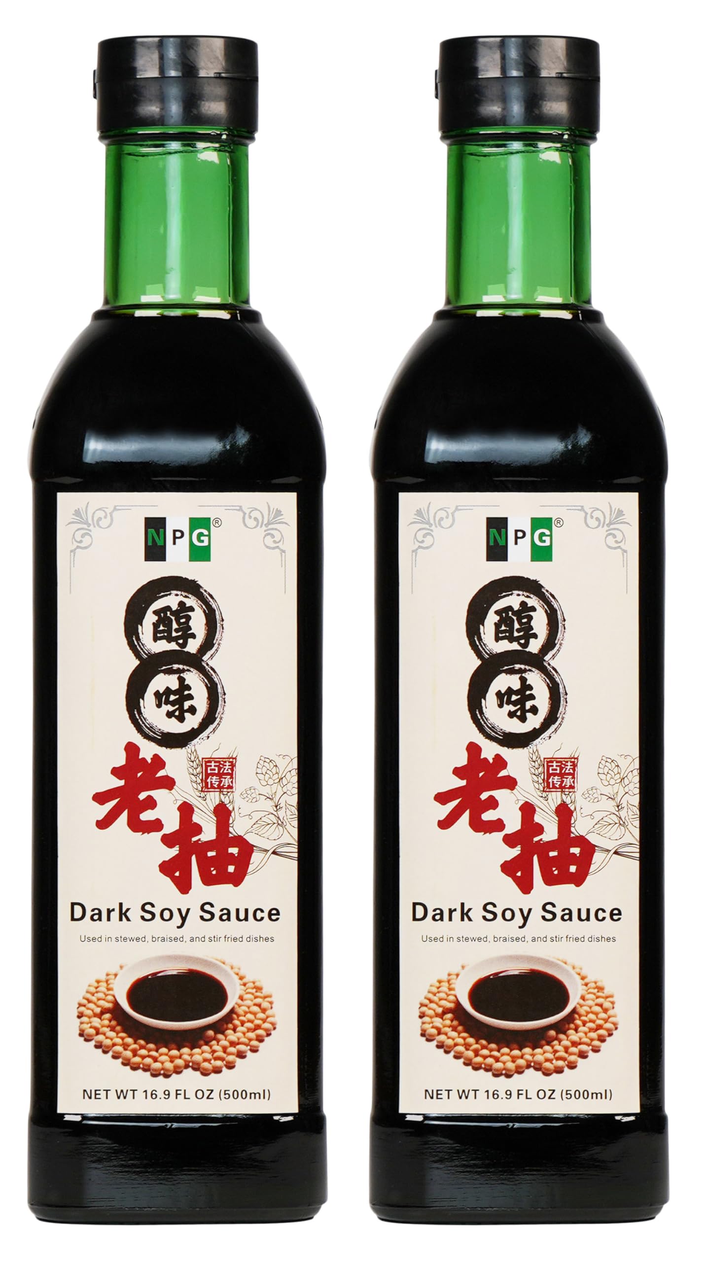 NPG Premium Dark Soy Sauce Set 16.9 FL Oz (Pack of 2), Soy Dipping Sauces for Fish, Dumpling, Noodles, and Marinade Meat, Perfec