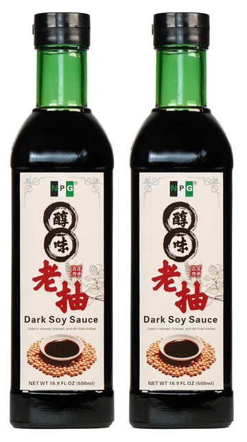 NPG Premium Dark Soy Sauce Set 16.9 FL Oz (Pack of 2), Soy Dipping Sauces for Fish, Dumpling, Noodles, and Marinade Meat, Perfec